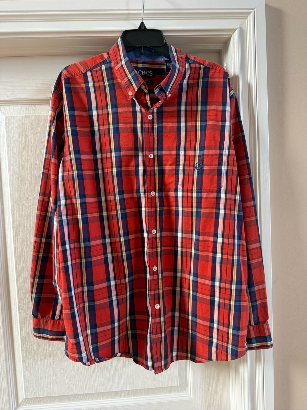 Chaps Stretch Easy Care Button Down Shirt Mens Sz XL Plaid Long Sleeve